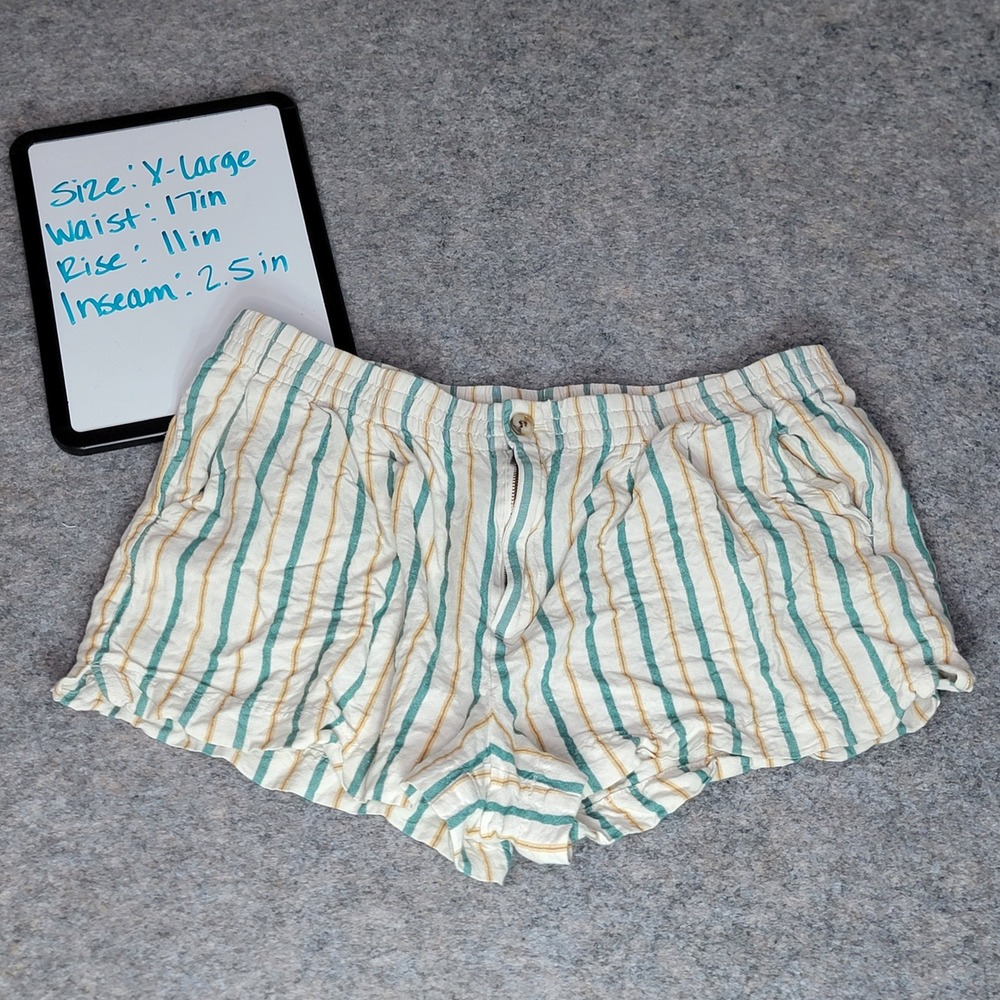 Madewell Womens Striped Shorts XL Extra‎ Large Green Tan Casual